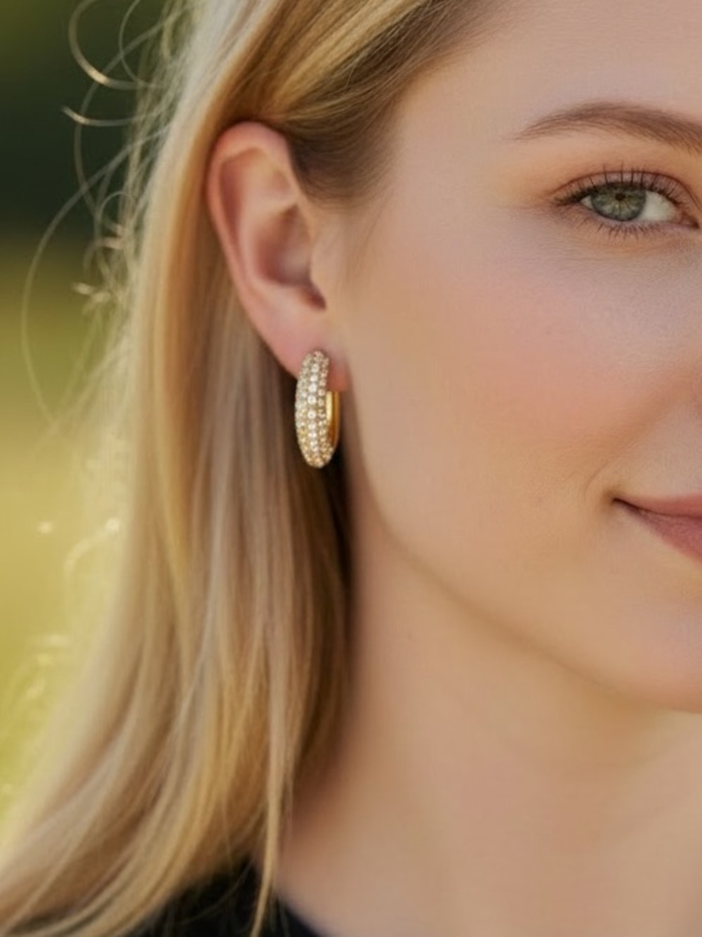 Elegant Goldtone and Rhinestone post Hoop Earrings